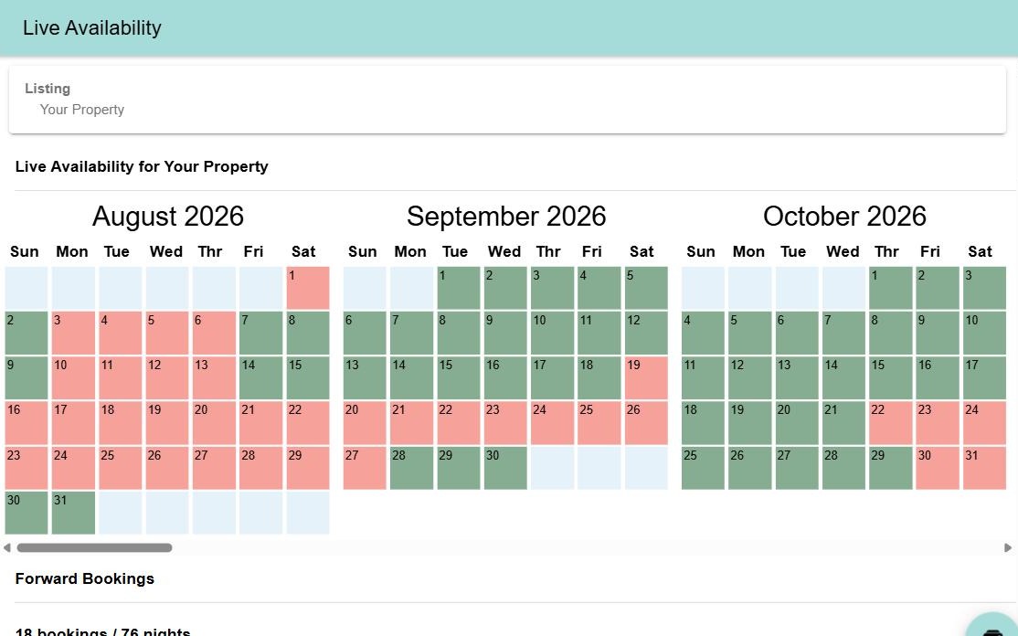 Availability calendar in the owner portal