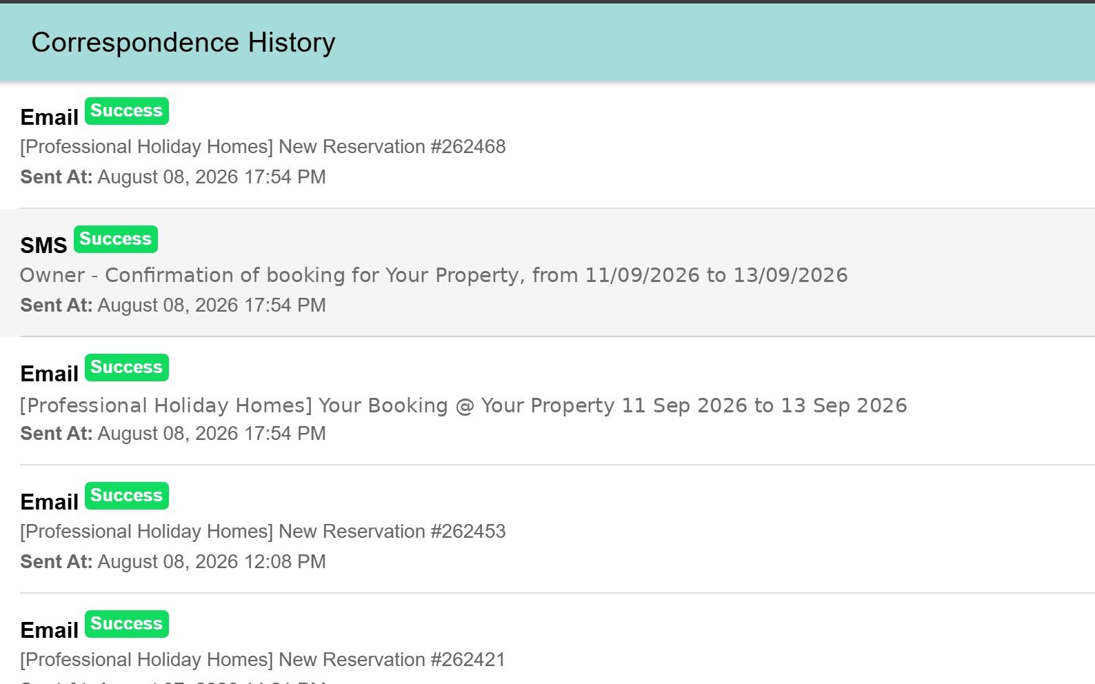 Correspondence history in the owner portal
