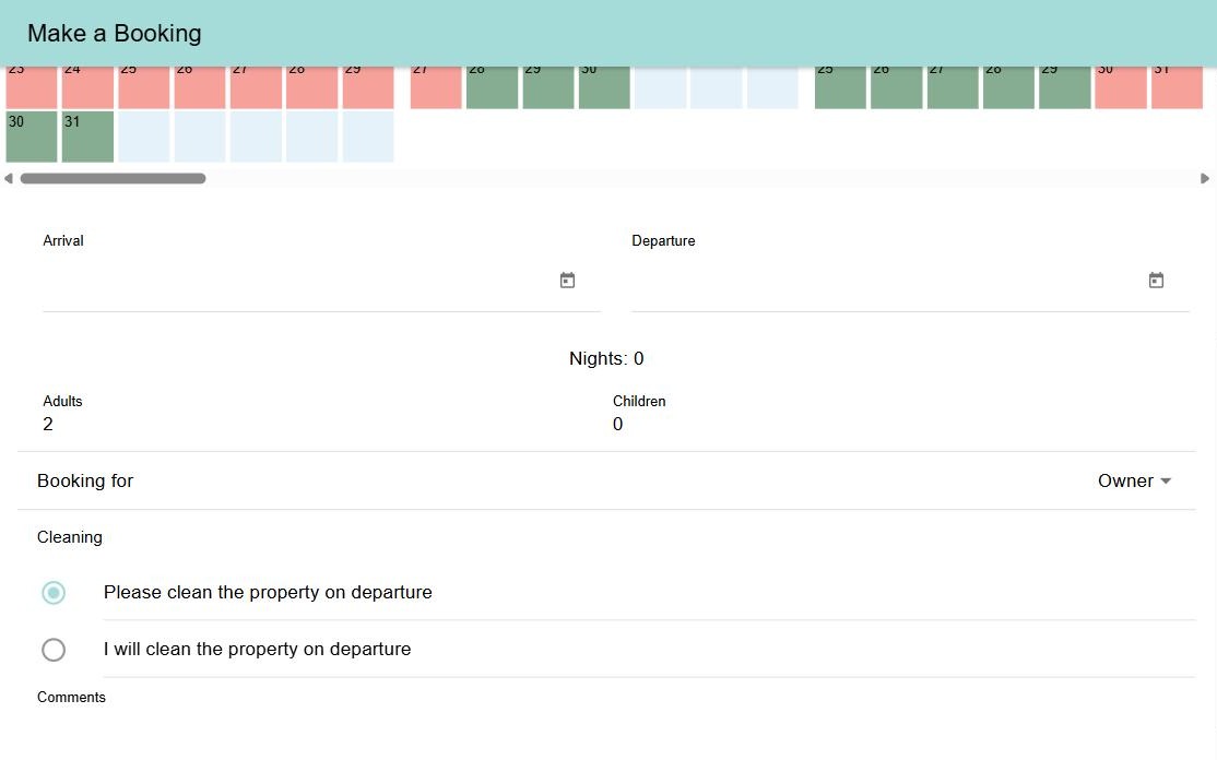 Owner booking screen in the owner portal